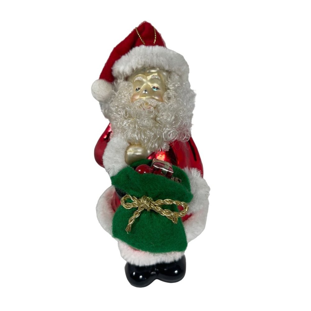 THOMAS PACCONI CLASSICS Ornament Blown Glass Santa with Sack of Goodies 8” x 4”